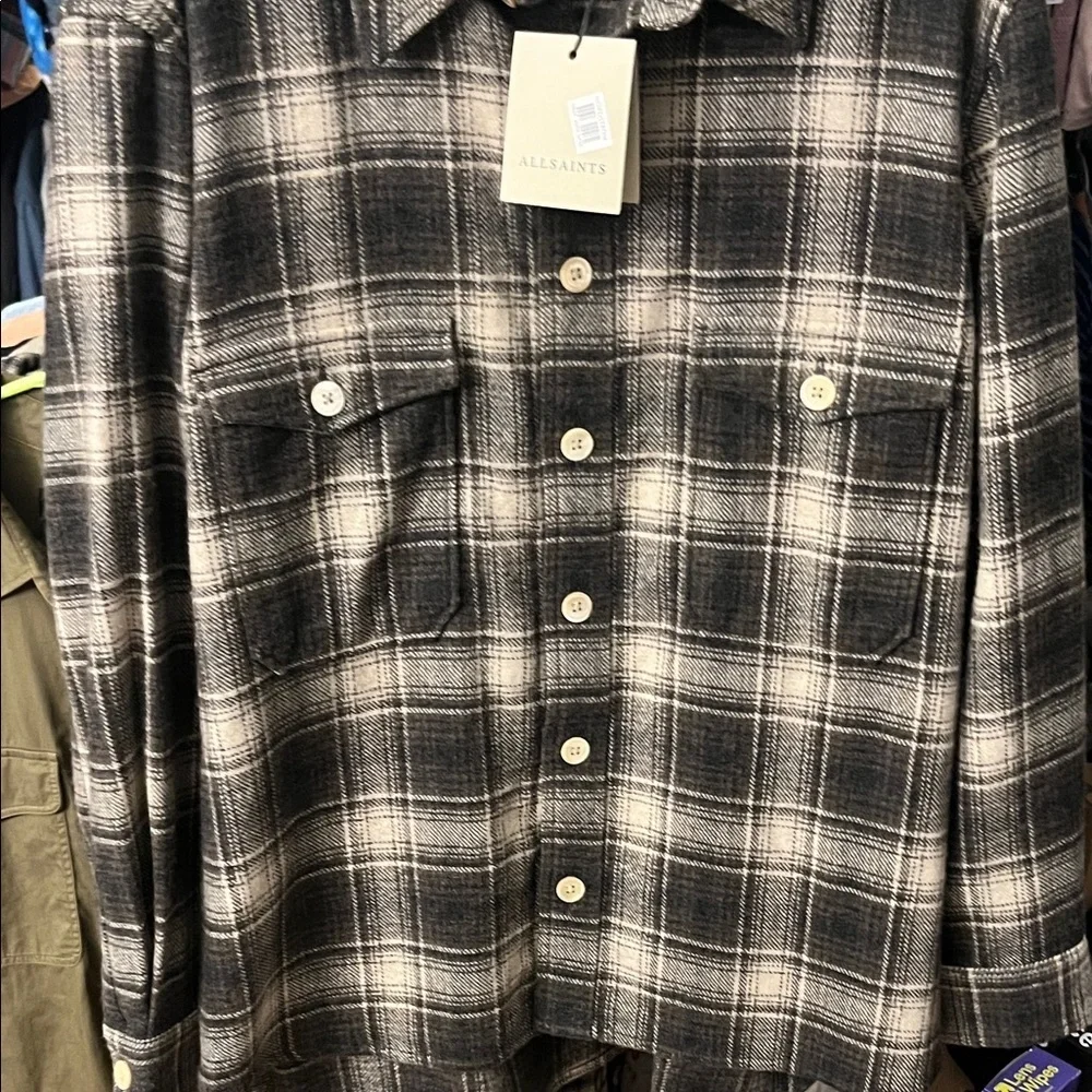 All Saints Hamlin Brown Plaid Shirt Jacket